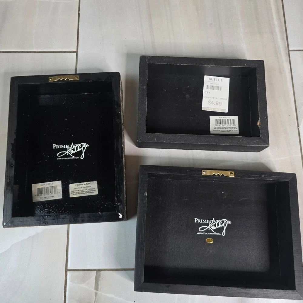 Primitives by Kathy Wine Box Signs Set of 3 Black White Distressed Wood Decor L2